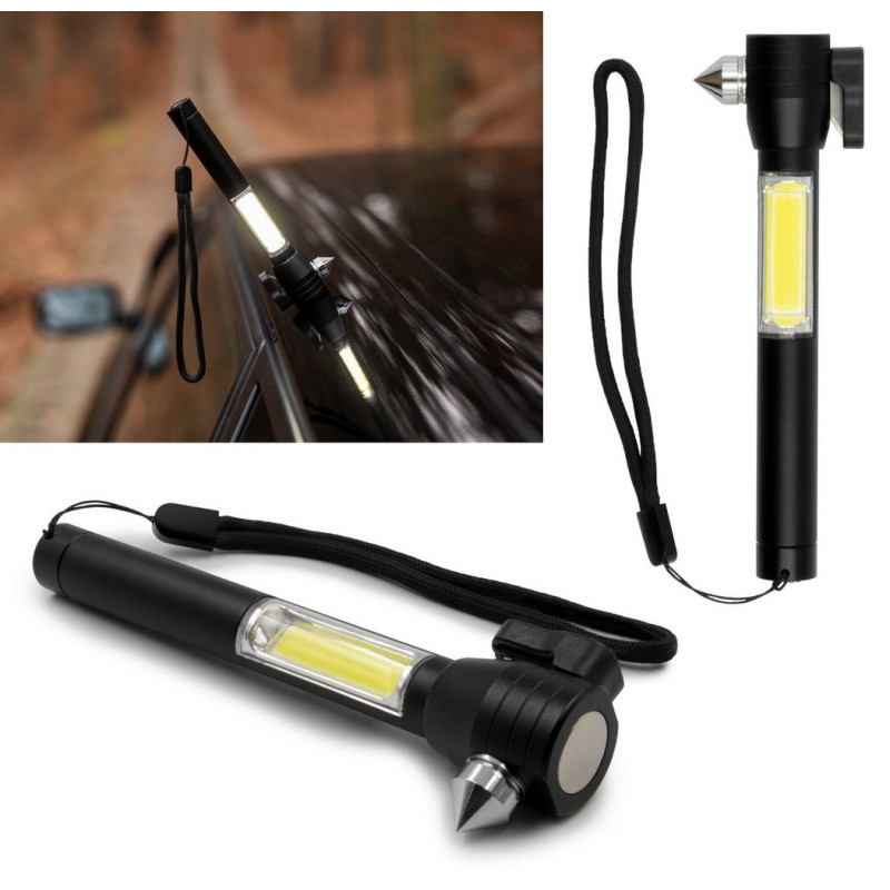 Latarka bezpieczeństwa 1 LED COB, przecinak do pasów, młotek bezpieczeństwa Flint